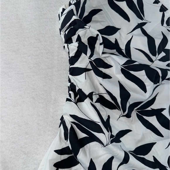 One-Shoulder Black and White Leaf Print Top formal business casual beach summer - Picture 4 of 15